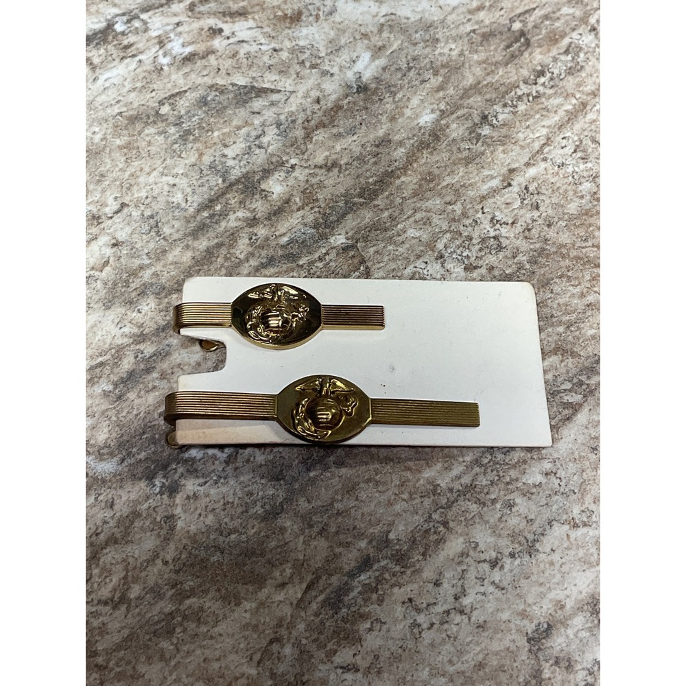 Vintage US Marine Corps USMC EGA Gold Tone Tie Clip Set Shields 2 Pieces